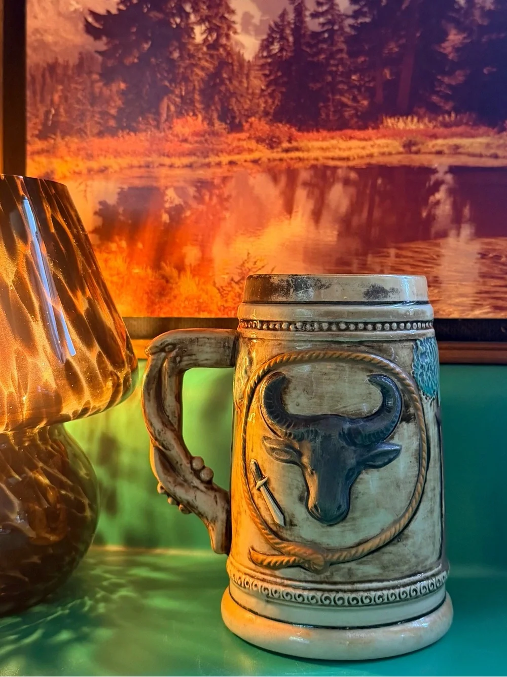 🐂 Vintage (1960s; 1970s) Texas Longhorn Cowboy Souvenir Mug 🐂